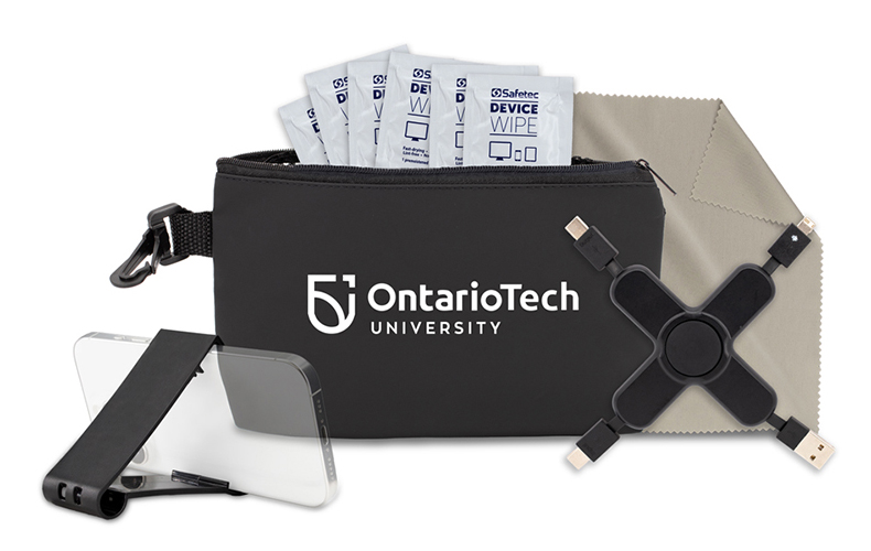 7 pcs Mobile Tech Charging Kit in Black Mesh Zipper Pouch